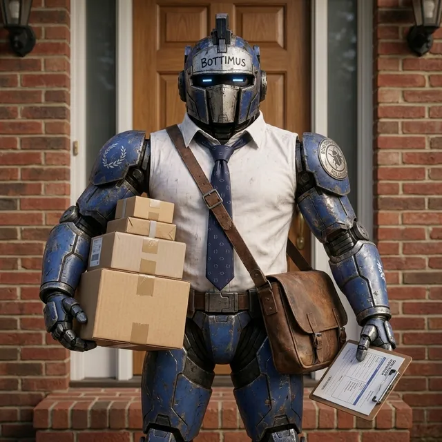Bottimus delivering parcels at a front door
